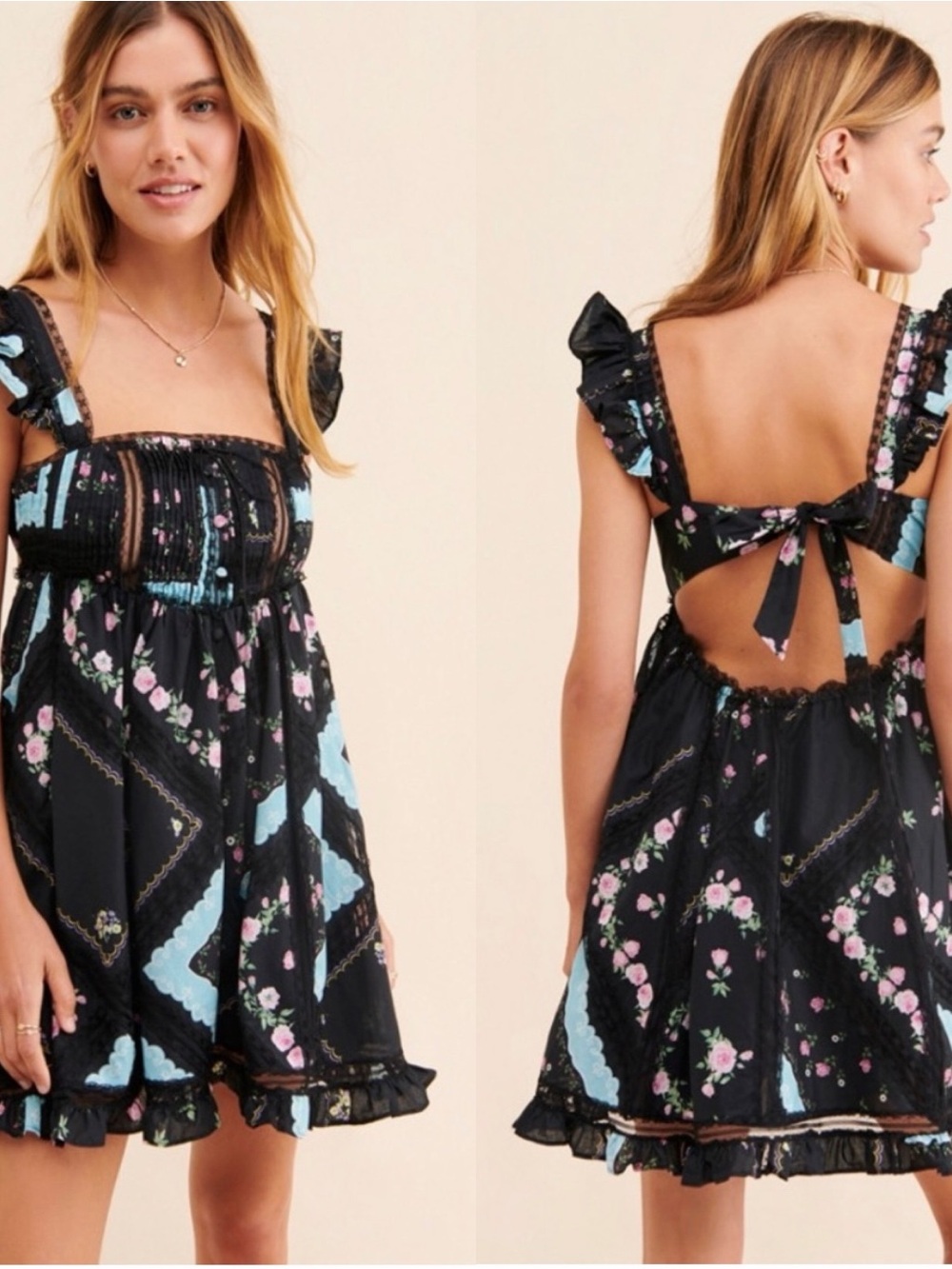 For Love & Lemons Leanne Babydoll Mini Dress Size Medium - Picture 2 of 6